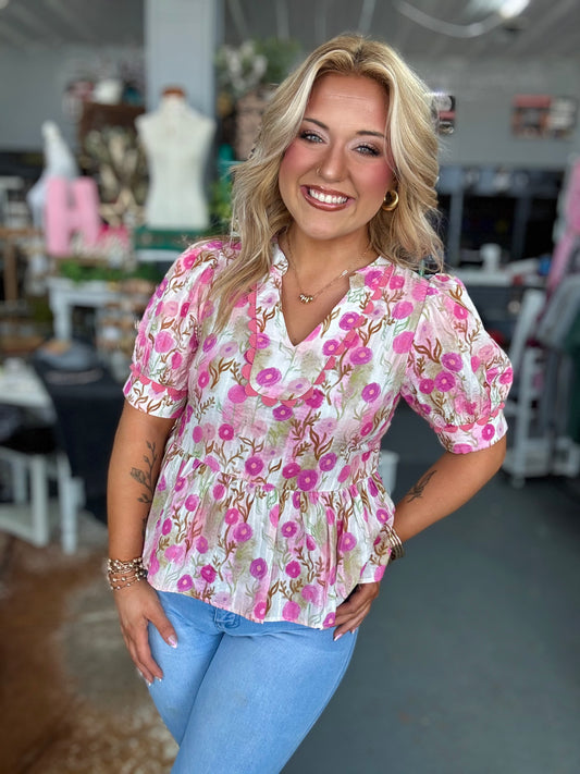 Blush Garden Floral Babydoll Top
