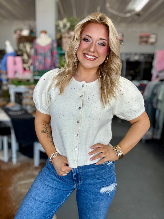 Cream Puff Sleeve Cardigan Sweater Top